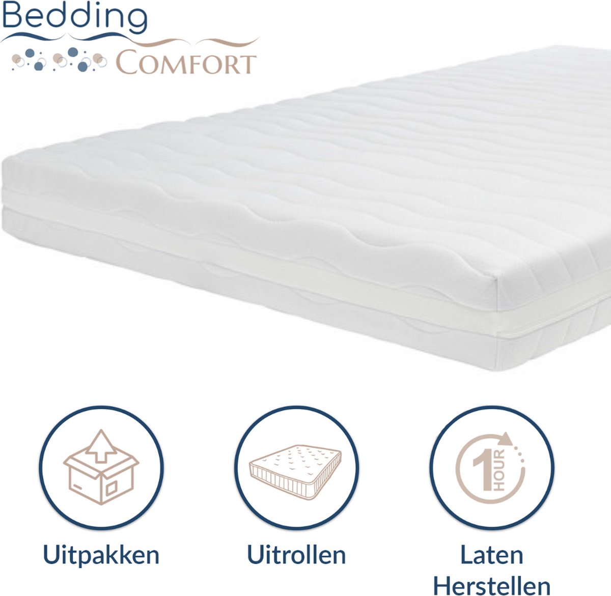 Beddingcomfort Matras 80x200 Dikte 20cm HR koudschuim & Hybrid - Wasbare Tijk met Clima-vezel - Hotelkwaliteit - Ventilerend & Hygiënisch - Gratis Retourneren - Gemaakt in Nederland wit