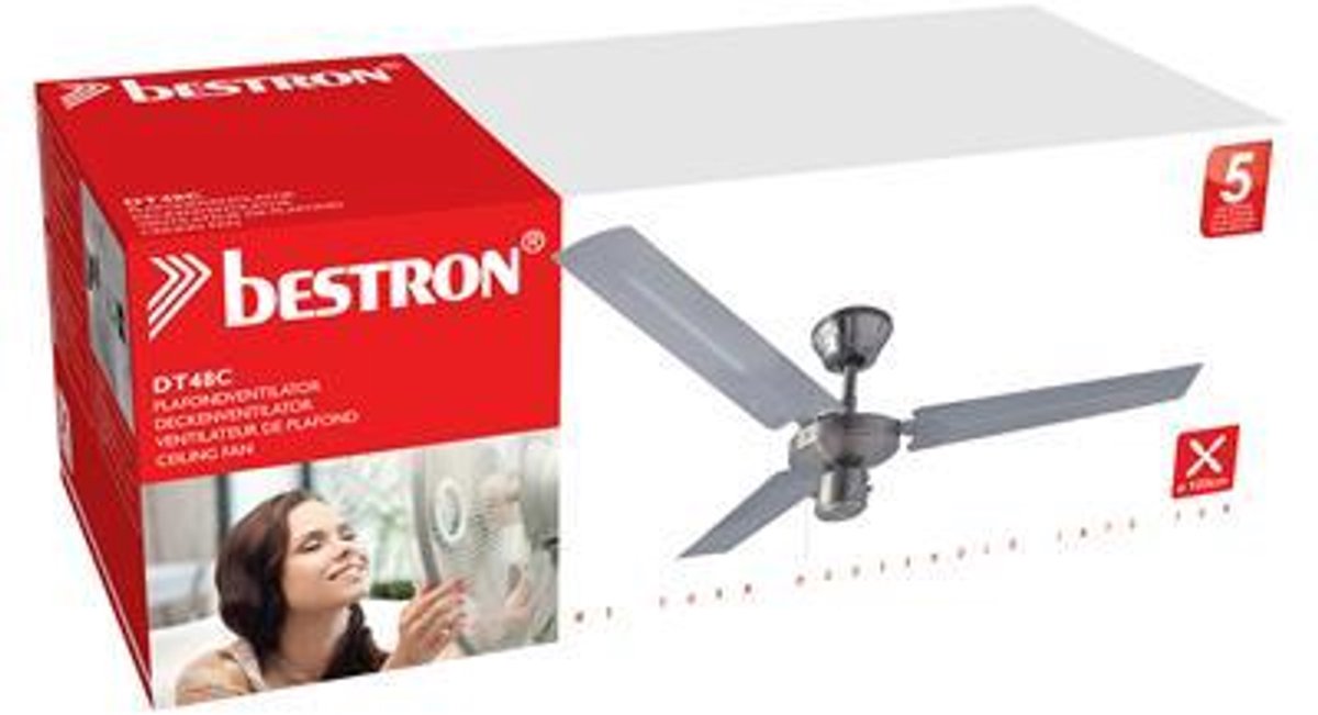 Bestron Plafondventilator met Lamp, 75 Cm, 50 W, Esdoorn/Wit, DC30T, Esdoorn/Wit