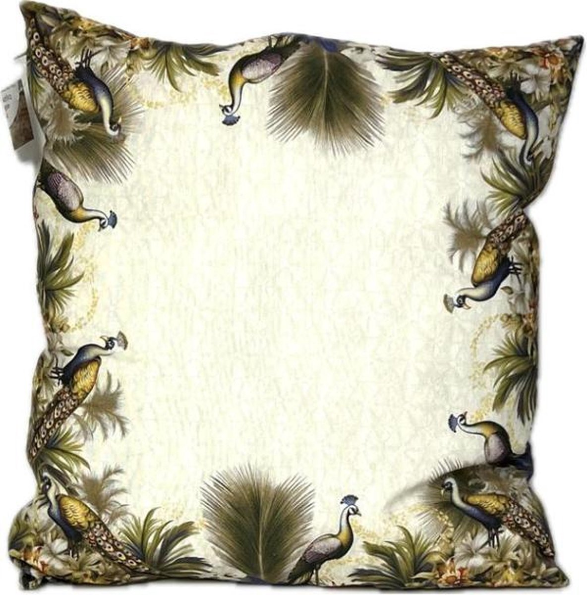 Madison sierkussen 45x45 cm Peacock flower taupe Groen