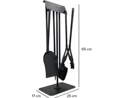 Goldmann haardset 5-delig zwart- schep - bezem - krokodillen tang - pook, askrabber - staal - H62/B25/D17cm