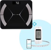 Silvergear Weegschaal Personenweegschaal - Combideal met Slim Lichaamsmeetlint - Met App - Zwart