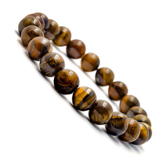 Bixorp Gems Bracelet en Pierres Précieuses Oeil de Tigre - Bracelet Noir Poli - Cadeau pour Homme et Femme - Naturellement Sculpté - 18cm
