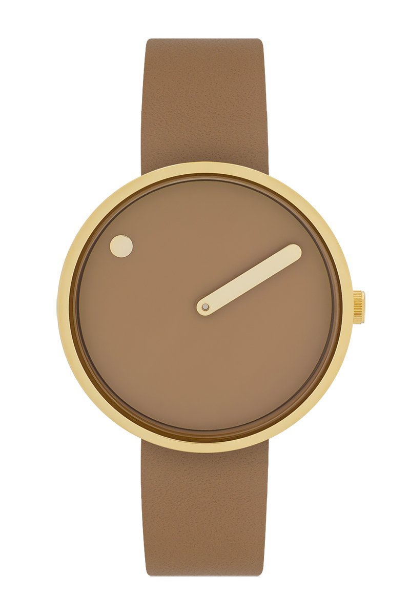 Picto Design Dameshorloge Cappuccino Wijzerplaat, Cappuccino Lederen Horlogeband 34002-4814G - 34mm