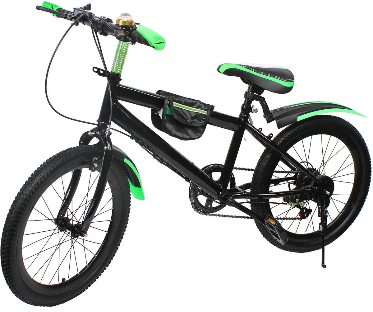 MartiCo® Kinderfiets - 20 Inch - 7 Versnellingen - Verstelbaar - Met Kompasbel - Remfiets Syteem - Groen - Met Opbergtas