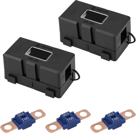 Zekeringhouder voor 1 x Mega 4 x midi-zekeringen, polyamide behuizing met afdekking, stroomverdelingsbeveiliging, zekeringhouder voor hoge en middelgrote circuits, auto, boot, SUV, vrachtwagen