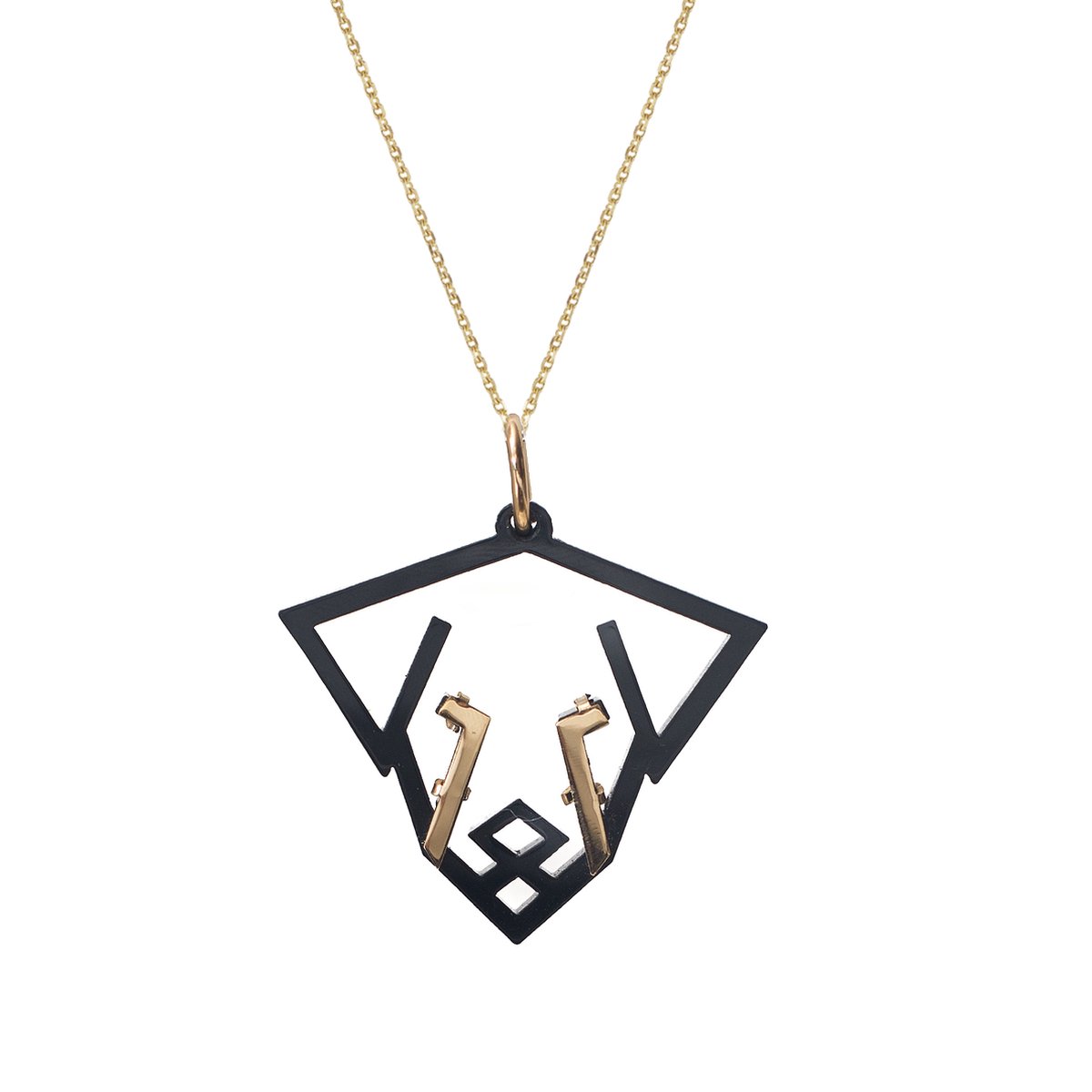 HÔBE | Perro Hanger | Perro Hanger | 14 Karaat Goud Verguld Messing| Zwart Celluloseacetaat | Lengte: 4.5cm | Breedte: 4 cm | 100% Nikkelvrij | Handgemaakt | Zonder Ketting