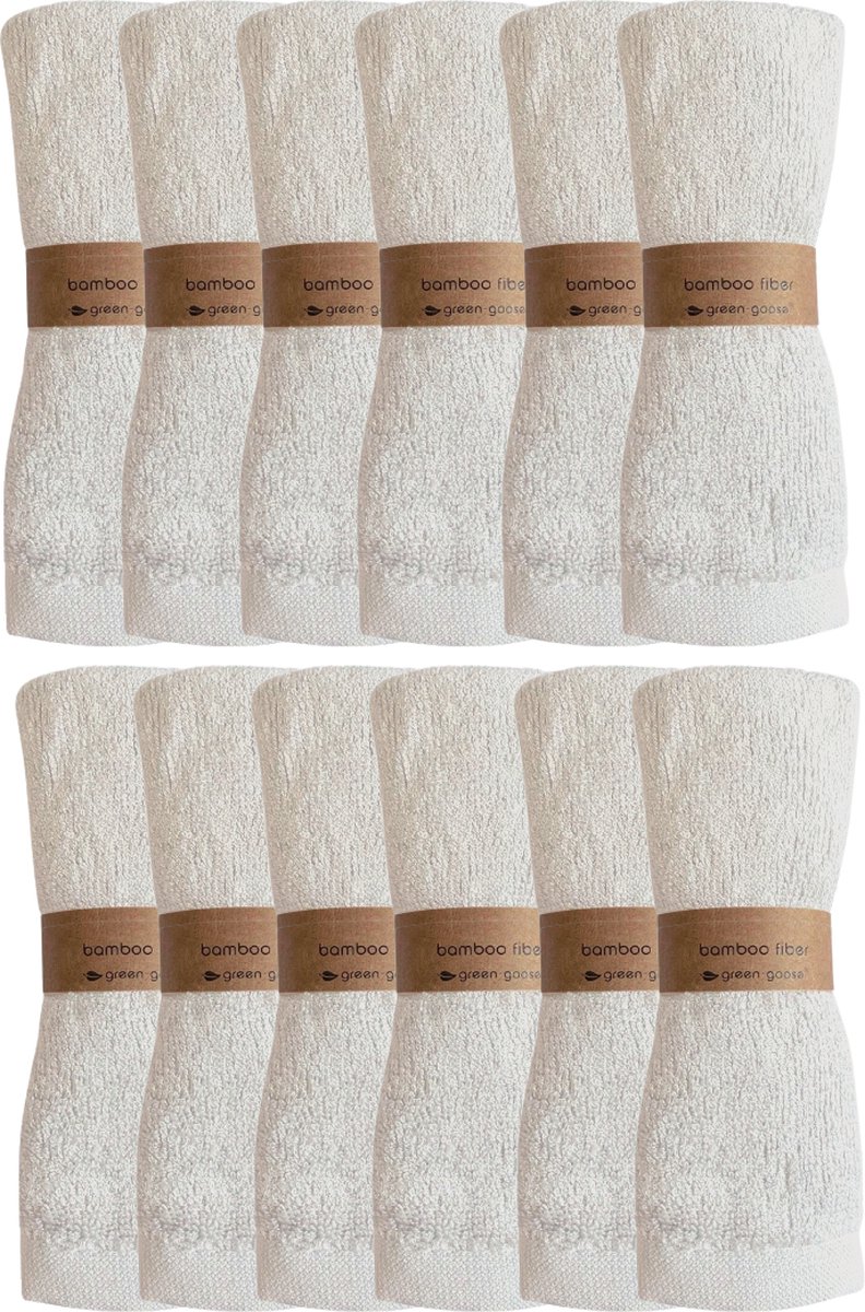 Goedkoopste green-goose® Bamboe Doekjes - 12 Stuks - 26x26 cm - Wit - Duurzame Baby Spuugdoekjes - Gezicht Reinigingsdoekjes