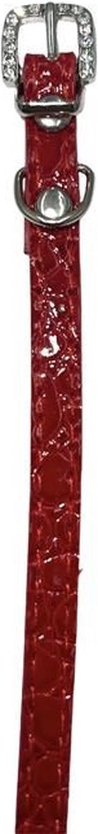 Kattenhalsband / Kleine hondenhalsband - Met Diamanten Steentjes Gesp Look - Rood/Krokodil - Diameter 8 CM - Lengte 31 CM - Breedte 1 CM