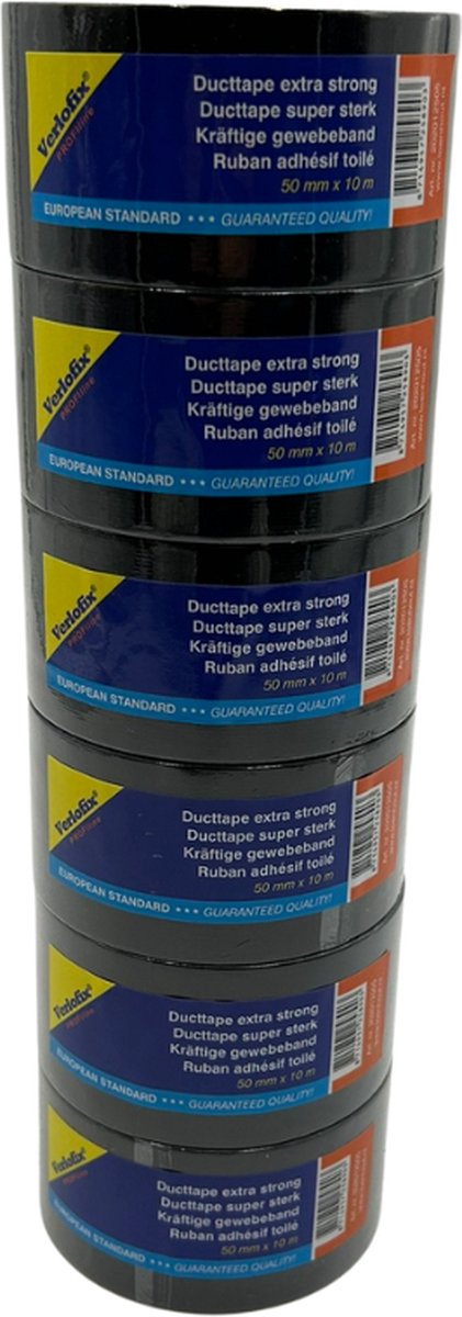 Verlofix Duct Tape - 6 rollen - 50 mm Breed - Rol van 10 Meter - Plakband - Grote Kleefkracht - Zeer Sterk - Waterdichte tape - Zwart