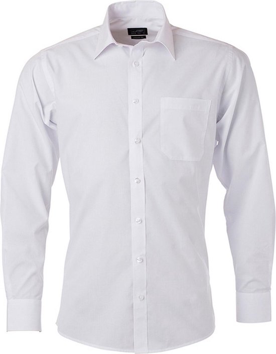 James and Nicholson Heren Longsleeve Poplin Shirt (Wit)