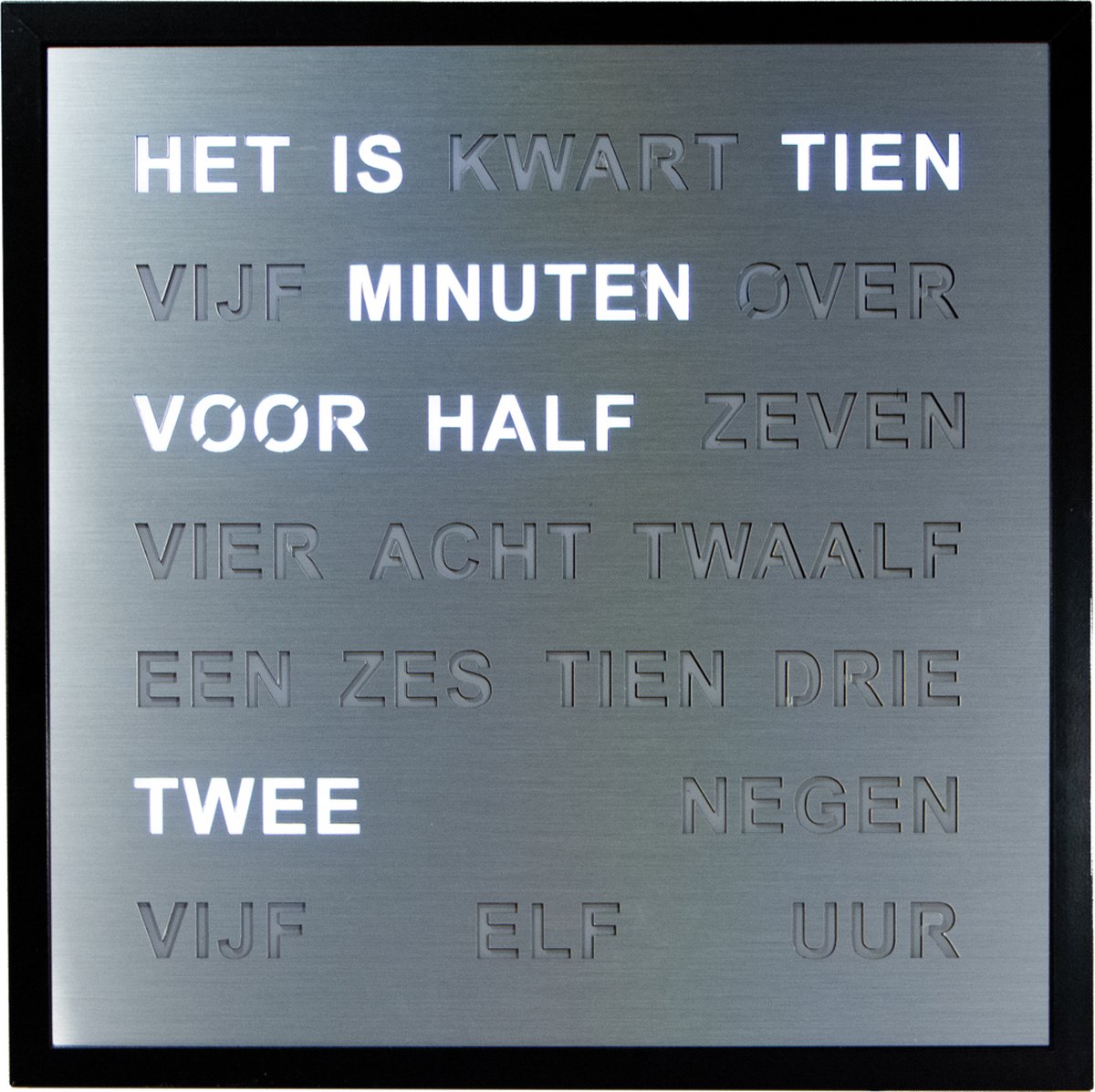 Intertime | Woordklok | Wandklok | 40x40 | Zilver | Nederlands