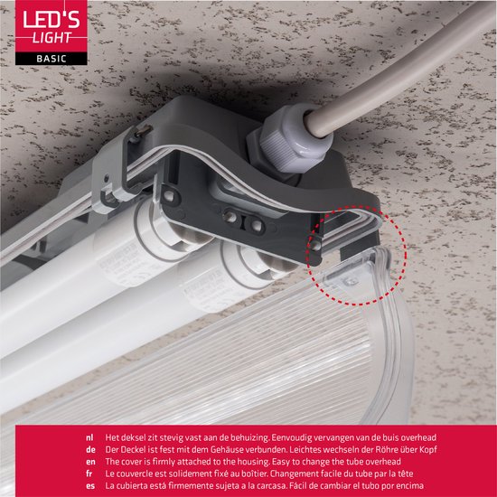 Proventa LED TL 4 luminaires doubles à 8 tubes 150 cm - Lumière blanche froide 6500 K - Étanche - 4 pièces