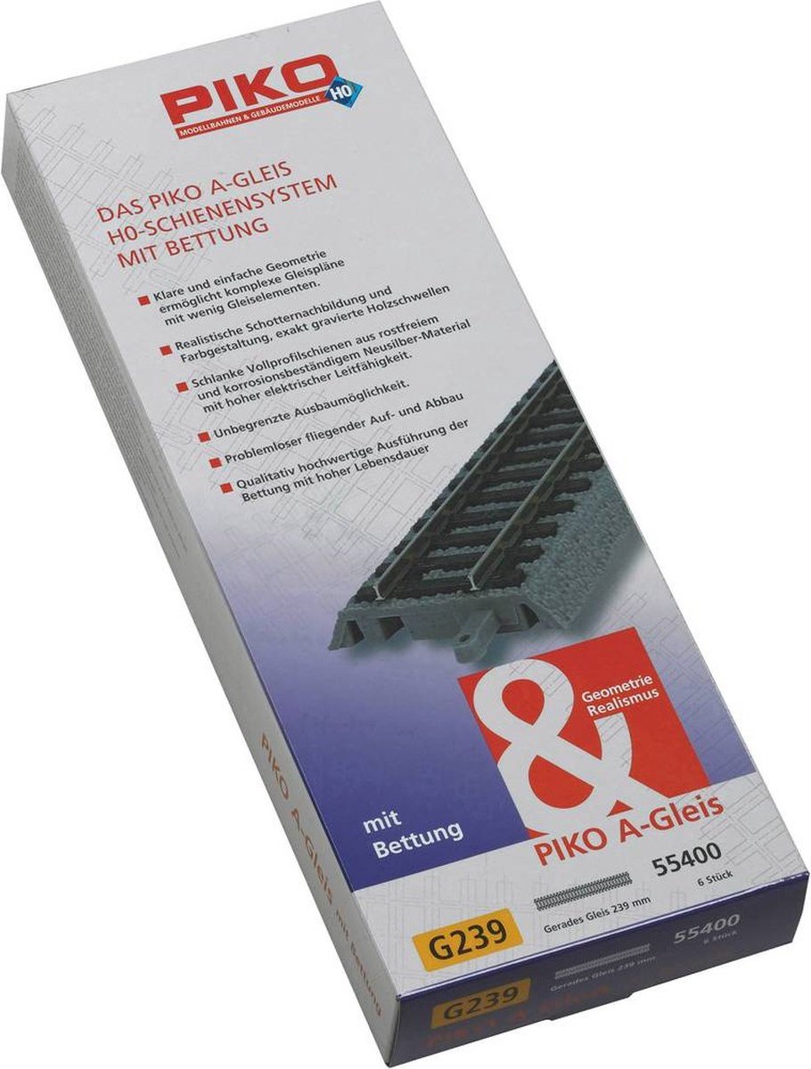 Piko H0 A-Rails met Railbed - Recht 239mm (6 stuks) - 55400