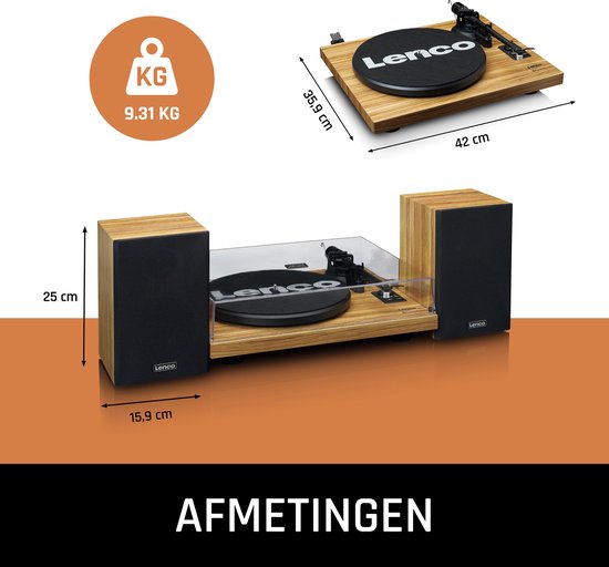 Lenco Platenspeler met Bluetooth - Twee externe Speakers - Ingebouwde Versterker - LS-500OK - Hout — afbeelding 5