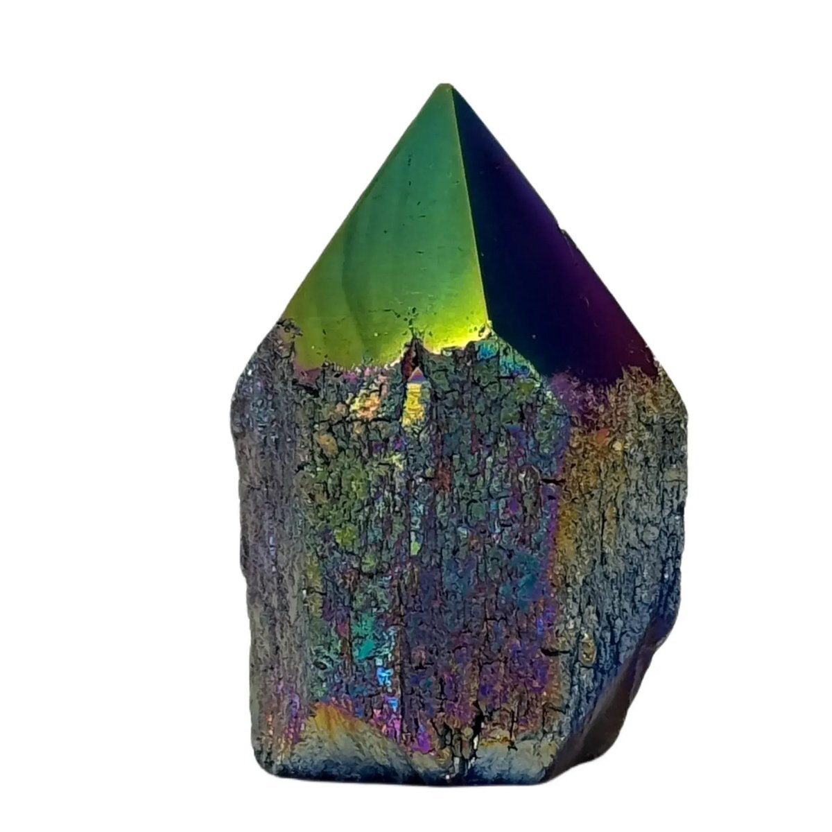 Kwarts titanium rainbow - ruw - gepolijst punt - #1