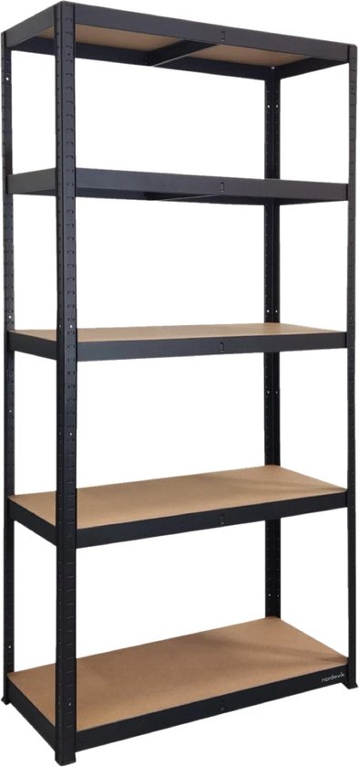 Nordevik Metalen Stellingkast - Zwart - 180x90x40cm - 5 planken - Extra Sterk Opbergrek - 875kg draagkracht - 175kg per plank