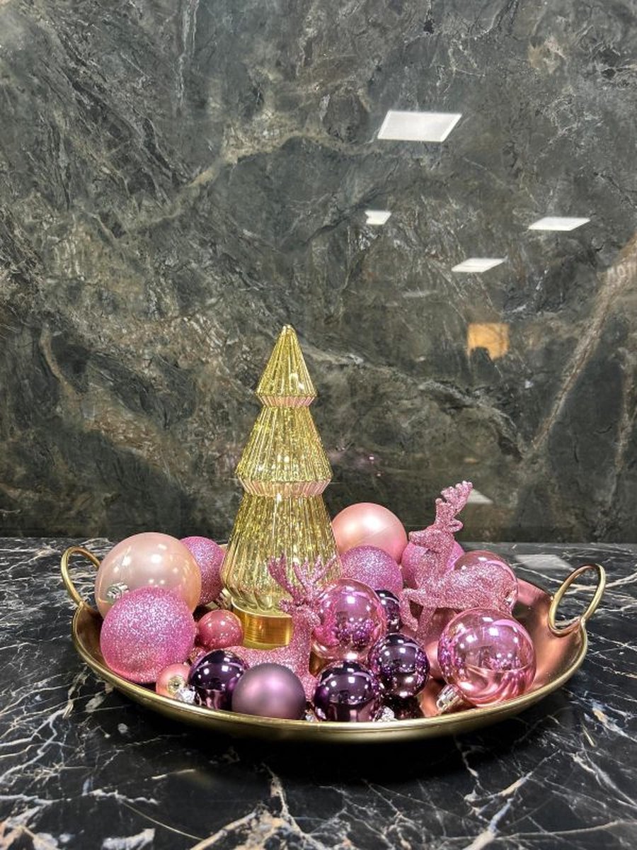 Kerstset - Kerstdecoratie binnen - Kerstdecoratie tafel - Roze/Goud/Paars - Woondecoratie schaal - Kerstcadeau - Decoratieve schaal - Kerstboompje - Kerstboom