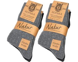 BRUBAKER 4 Paar 100% Alpaca Wollen Sokken - Warme Fijn Gebreide Wintersokken voor Mannen en Vrouwen - Set van 4 Hoge Unisex Wollen Sokken voor Mannen en Vrouwen - Grijs EU maat 47-50
