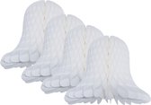 Kerstklok lampion - 4x - wit - 20 cm - papier - kerstversiering - kerstbel decoratie - brandvertragend