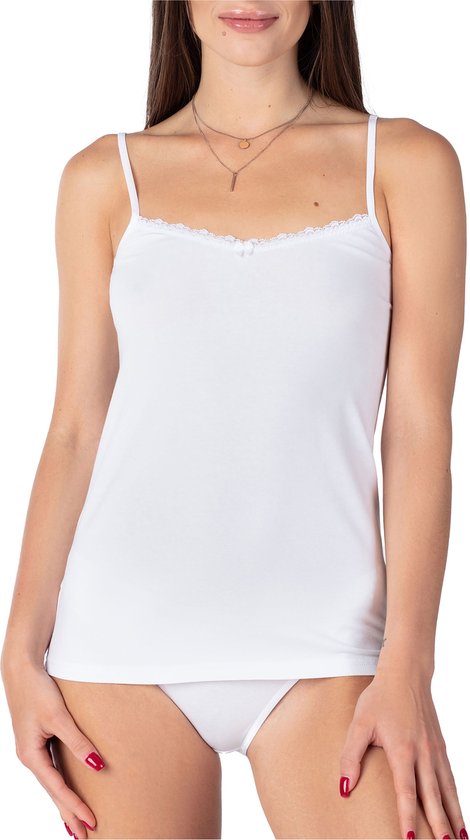 Bellivalini Dames Onderhemd - V-hals - met Kant - Katoen - BLV-BLV50-221-UW - Wit - 4XL