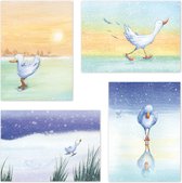 Kerstkaarten | Set van 12 | Eendjes op schaatsen | Illu-Straver
