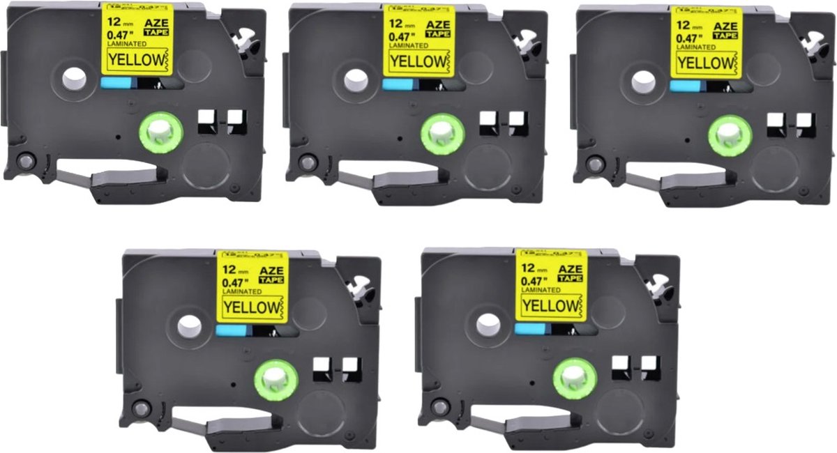 Label Tape Geschikt voor Brother Tze-631 | 12 mm x 8 m | Zwart op Geel - 5 stuks - Geschikt voor: GL-100 PT-1830 PT-7100VP PT-D600VP GL-200 PT-2030 PT-7500VP PT-E100VP GL-H105 PT-2100VP PT-7600 PT-E300VP PT-1000 PT-2420PC PT-9500 PT-E550WVP