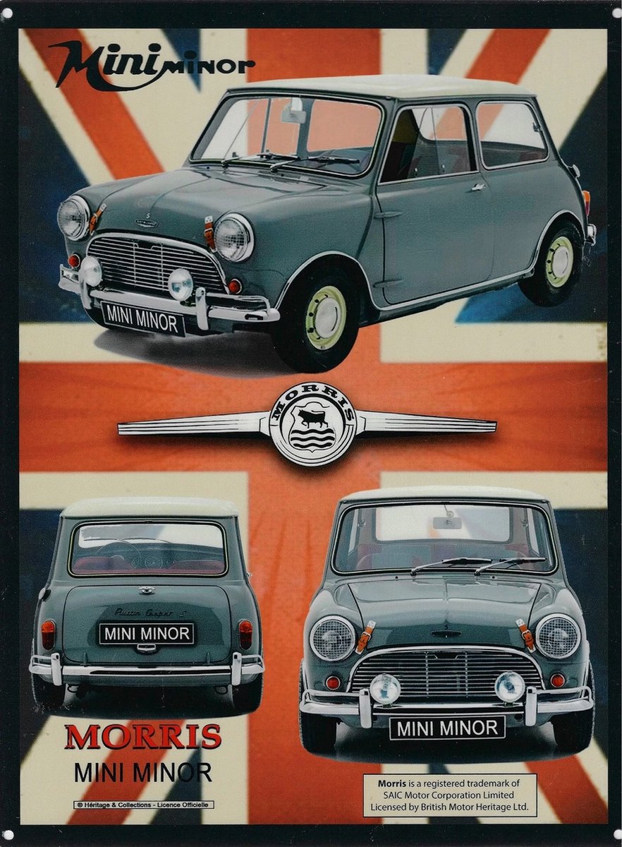 Morris Mini Minor. Metalen wandbord 30 x 40 cm.