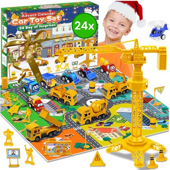 Ultiluxe® Bouwvoertuigen adventskalender 2025 - Aftelkalender met bouw auto's - Cadeau set voor jongens en kinderen - Kerstmis speelgoed - 24 cadeaus - Kerstcadeau, sinterklaas cadeau, cadeauset - Aftellen tot kerst