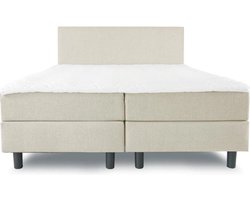 Boxspring - Beige - 160x200 - Stof - Met topper 8cm
