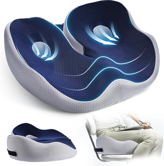 Coussin Ergonomique Mémoire De Forme Pour Coccyx Et Sciatique - Soulagement Dos, Chaise Bureau, Voiture, Fauteuil Roulant