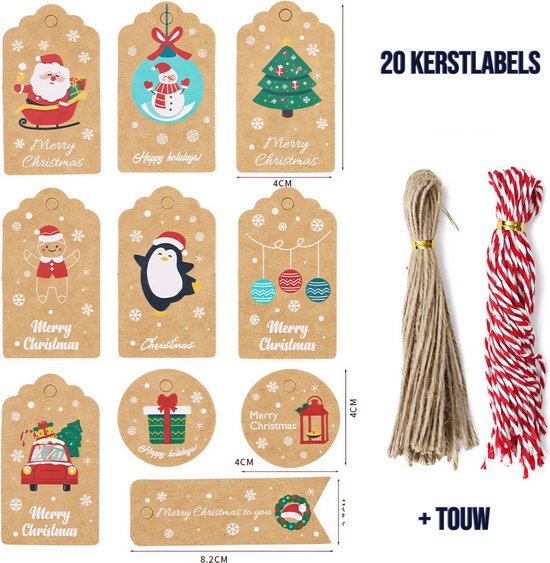 20x kerstlabels voor cadeautjes en cadeauversiering hoge kwaliteit kartonnen naamlabels - kerstkaarten maken of knutselen