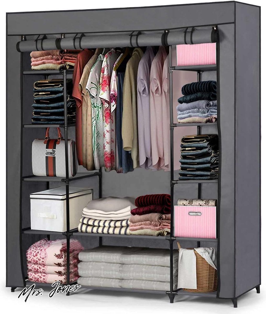 Mrs. Jones Mobiele textielkledingkast stofkast vouwkast textielkast gaderobe XXL (grafiet) - opbergen kleding .