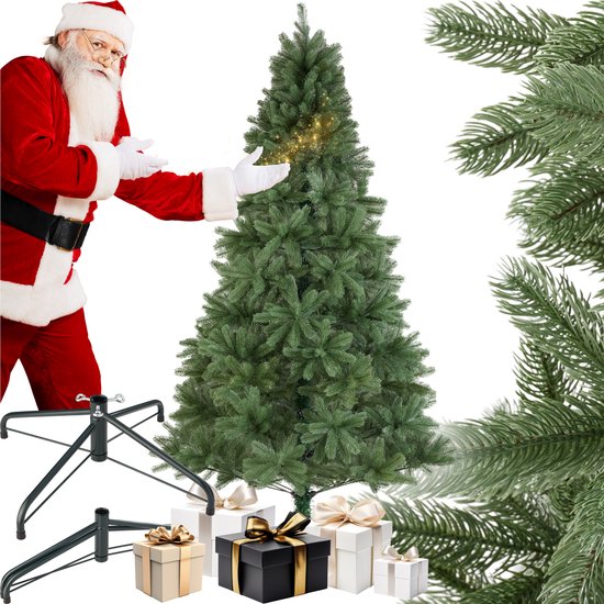 tectake® Kunstkerstboom - Rijk groen met gedetailleerde spuitgietnaalden - Snelle opbouw met steeksysteem - Incl. inklapbare standaard - 210 cm hoog - Onderhoudsvriendelijk