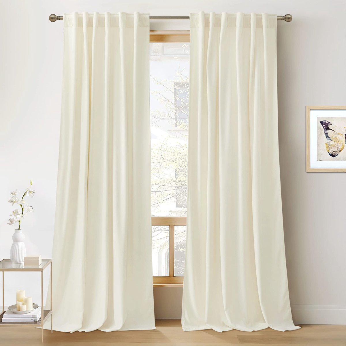Floraweg Verduisteringsgordijn Opaque Fluwelen Gordijnen met Oogjes Thermisch Gordijn Eyelet Gordijn Blackout Lichtdicht, Elegant, Glad Plain Fluffy, Modern Klassiek voor Woonkamer Slaapkamer Lounge,1 stuk,Beige 140X175cm