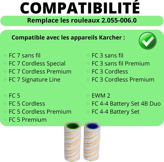 4 Rouleaux Pierre Pour Nettoyeur Karcher FC5, FC7, FC3 (réf. 2.055-021.0)