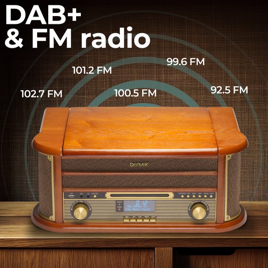 Denver Retro Platenspeler - Ingebouwde Speakers en Versterker - DAB Radio - Radio CD Speler - MRD51 - Hout — afbeelding 3