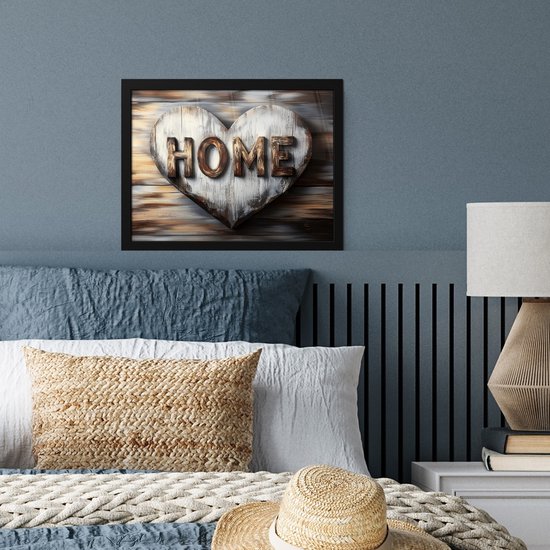 Poster in lijst - Fotolijst 40x30 cm - Posters - Home - Hart - Houtlook - Liefde - Posterlijst zwart - Decoratie - Wanddecoratie woonkamer - Muurdecoratie slaapkamer