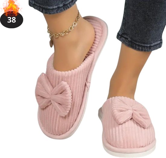 Nivard Chaussons Pantoufles femmes - Pantoufles - Slippers - Femme - Homme - Peluche - Taille 38 - Rose