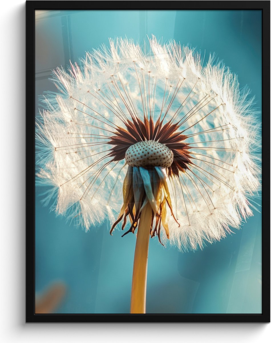 FrameYourWall Poster in lijst - Fotolijst 60x80 cm - Posters - Paardenbloem - Natuur - Bloemen - Blauw - Posterlijst zwart - Decoratie - Wanddecoratie woonkamer - Muurdecoratie slaapkamer