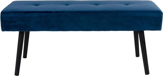 Canapé Skube en velours bleu foncé avec pieds noirs.