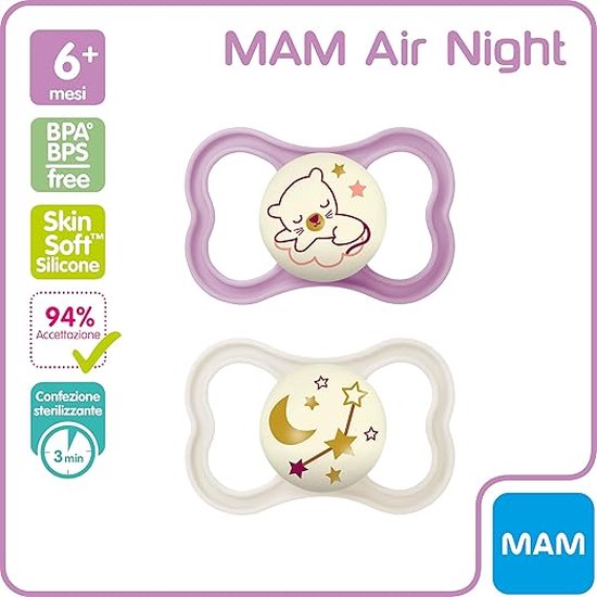 MAM Air fopspeen in set van 2 fopspeen maat 16 maanden, speen van SkinSoft siliconen, bio-rond, met fopspeenhoes, groen
