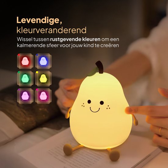 Oplaadbaar nachtlampje kinderen - Peertje - Touchbediening - 8 kleuren - Tijdfunctie - Wake-up Light - Kinder nachtlampje - Slaapkamer - Nachtlampje kinderen - Dimbaar - Draadloos - Nachtlampje baby – Bedlampje