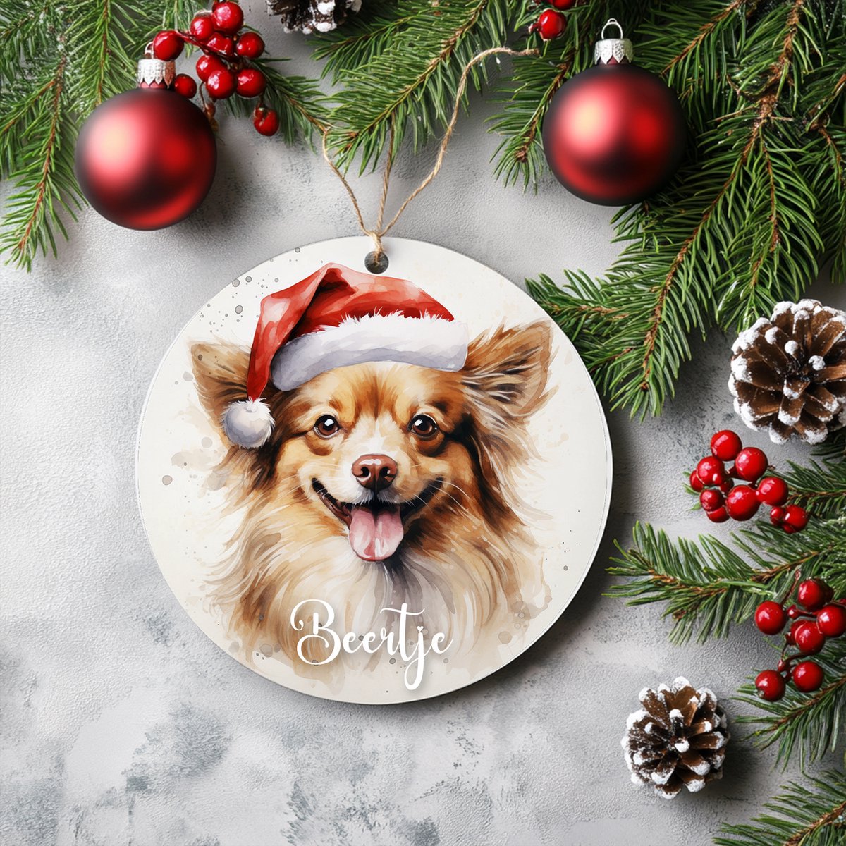 Kerstboom hanger Vlinderhondje met naam