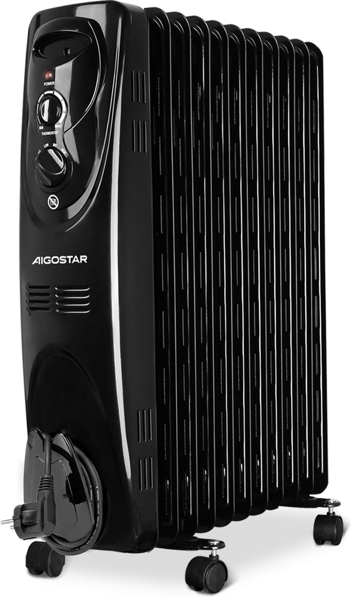 Aigostar Olieradiator 2300 watt - Oliegevulde radiator - Elektrische Kachel - Automatisch uitschakelen - Zwart - Tummie 33JIE