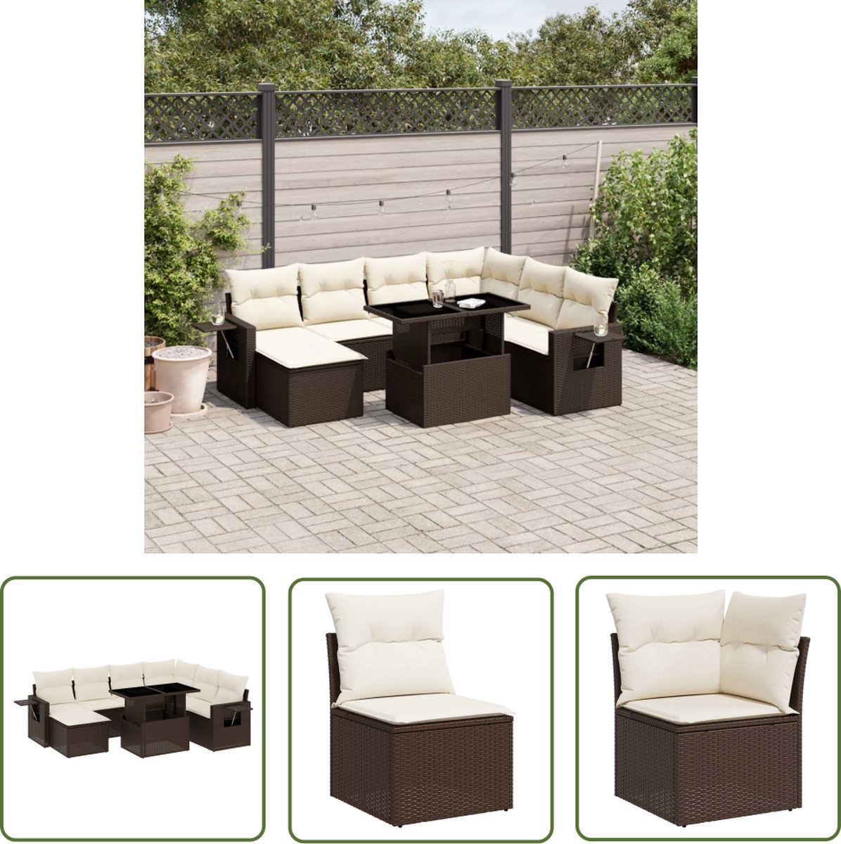 The Living Store 8-delige Loungeset met kussens poly rattan bruin - Loungeset - Lounge Set - Buitendecoratie - Tuinmeubelen - Outdoor Furniture