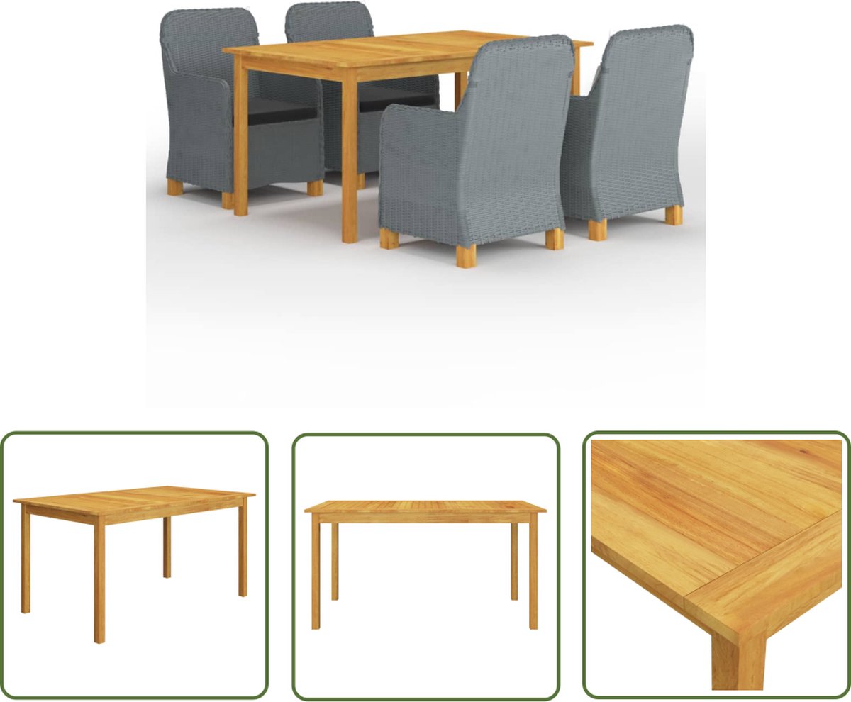 The Living Store 5-delige Tuinset lichtgrijs - Acacia Hout - Buitendining