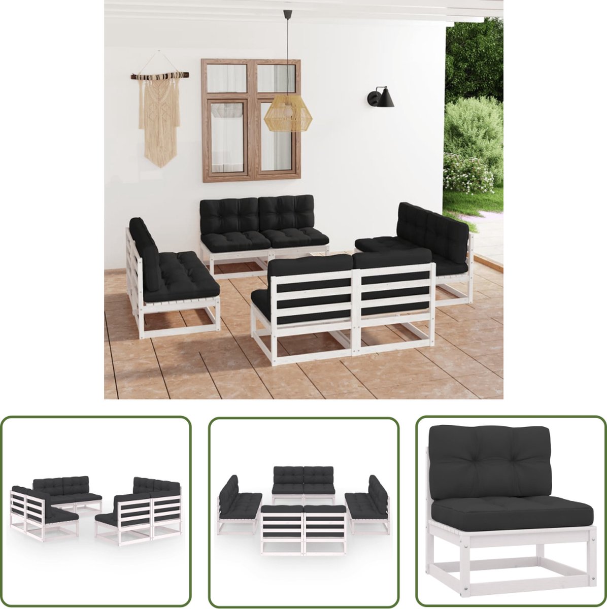 The Living Store 8-delige Loungeset met kussens massief grenenhout - Loungeset - Tuinset - Houten Lounge - Buitendecor - Balkon Decor