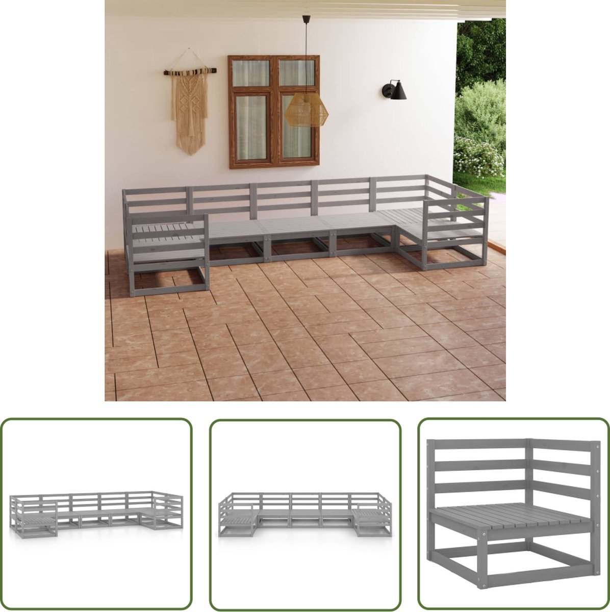 The Living Store 7-delige Loungeset massief grenenhout - Tuin Lounge Set - Loungestoel - Buitendiner - Houten Tuinstoel - Teak Tuinstoelen Massief grenenhouten loungeset met loungestoel voor buiten - The Living Store.