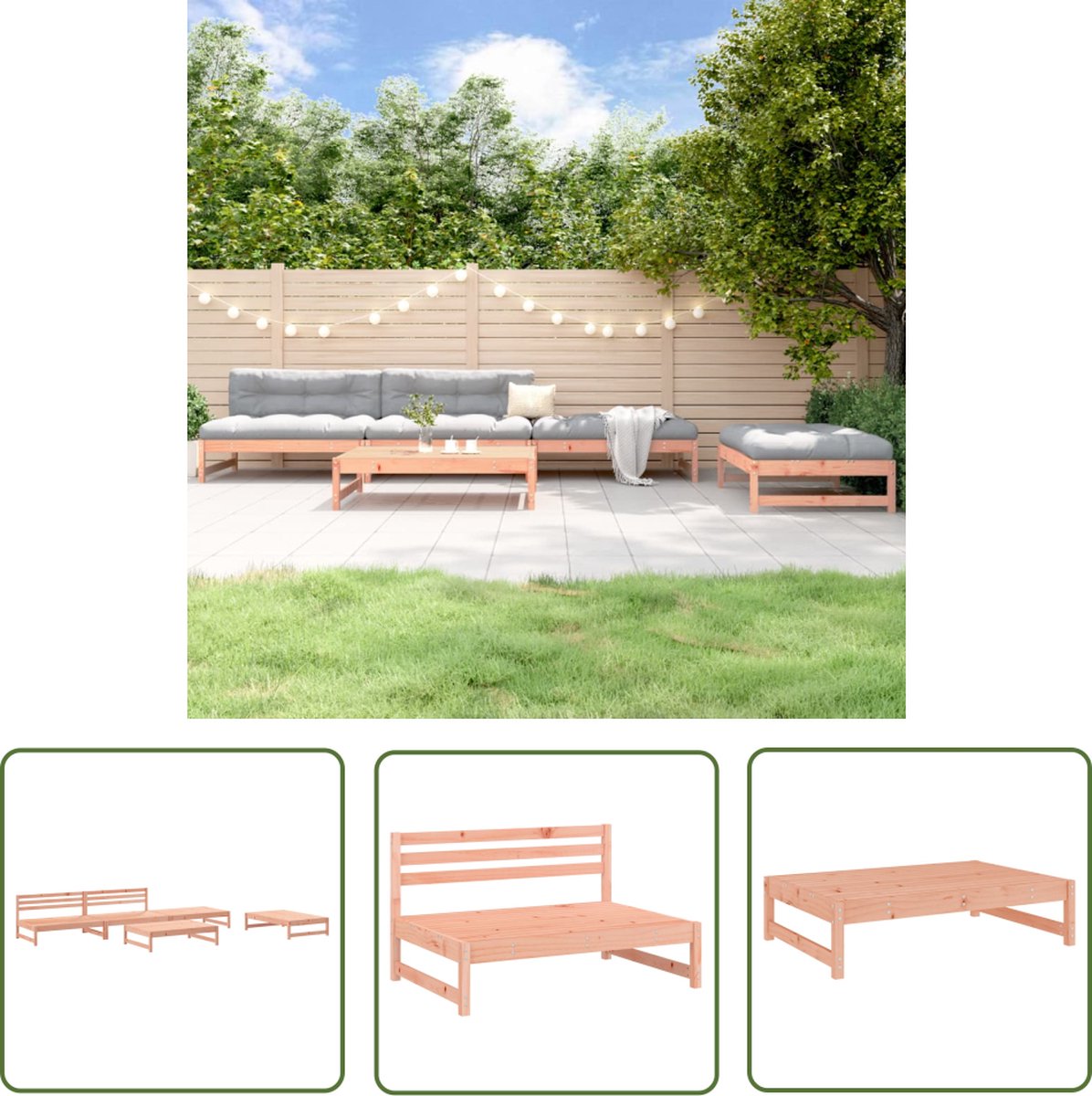 The Living Store 5-delige Loungeset massief douglashout - Loungeset - Tuinset - Loungebank - Outdoor Furniture - Teak Wood