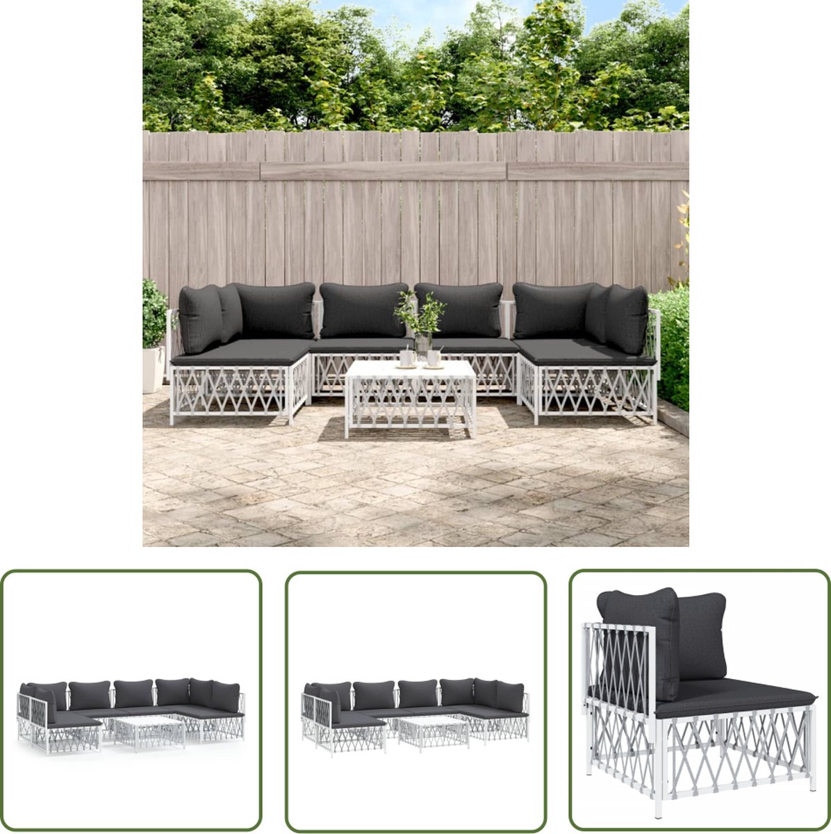 Tuinset Loungeset wit met kussens staal - The Living Store.